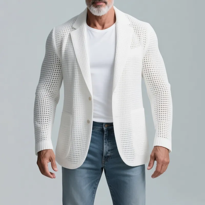 Men's Solid Knit Notch Lapel Two Buttons Casual Blazer MTA2451G5Z sold by Manly product image thumbnail 2