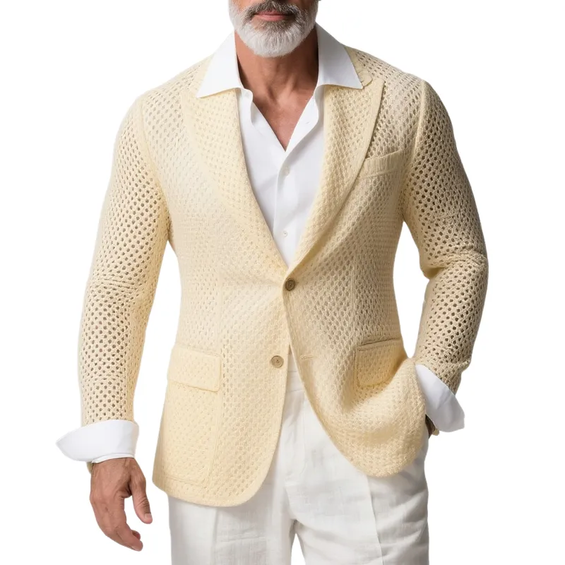 Men's Solid Knit Peak Lapel Two Buttons Casual Blazer MTA2404G9Z sold by Manly