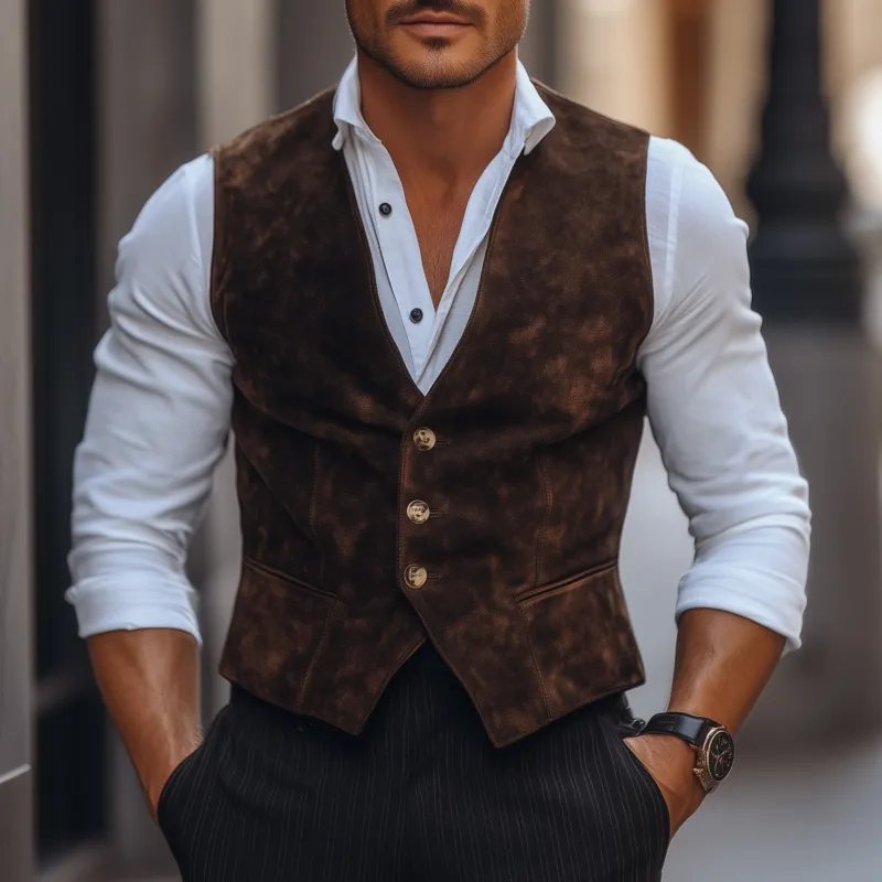 Men's Vintage Elegant Faux Suede V-Neck Single-Breasted Slim Fit Suit Vest MTA2445G5M sold by Manly product image thumbnail 2