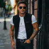 Men's Vintage Elegant Faux Suede Stand Collar Single Breasted Slim Fit Suit Vest MTA2419G8M sold by Manly