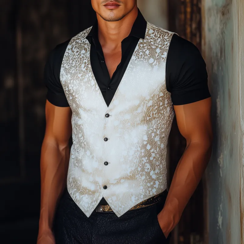 Men's Vintage Elegant Satin Jacquard V-neck Single-breasted Slim Suit Vest MTA2467G3M sold by Manly product image thumbnail 2