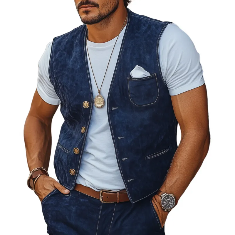 Men's Vintage Elegant Faux Suede V-Neck Single-Breasted Slim Fit Suit Vest MTA2458G5M sold by Manly