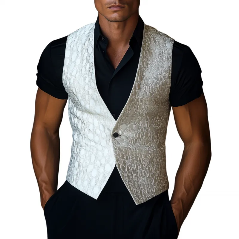 Men's Vintage Textured Faux Leather V-Neck Single-Breasted Slim Fit Suit Vest MTA2413G2M sold by Manly