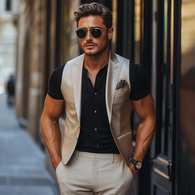 Men's Vintage Elegant Solid Color Satin Peak Lapel Single Breasted Slim Suit Vest MTA2415G5M sold by Manly product image thumbnail 3