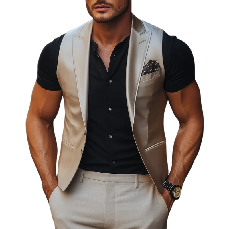 Men's Vintage Elegant Solid Color Satin Peak Lapel Single Breasted Slim Suit Vest MTA2415G5M sold by Manly