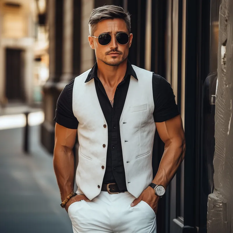 Men's Vintage Elegant Solid Color Faux Suede V-neck Single Breasted Slim Fit Suit Vest MTA2484G0M sold by Manly product image thumbnail 3