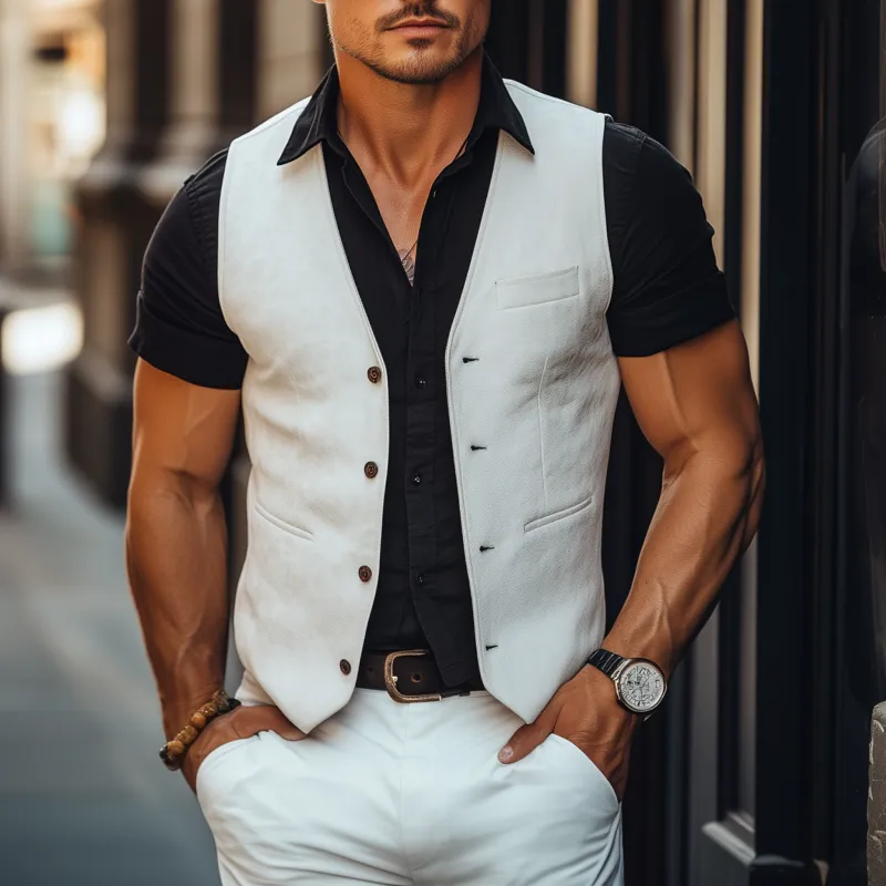Men's Vintage Elegant Solid Color Faux Suede V-neck Single Breasted Slim Fit Suit Vest MTA2484G0M sold by Manly product image thumbnail 2
