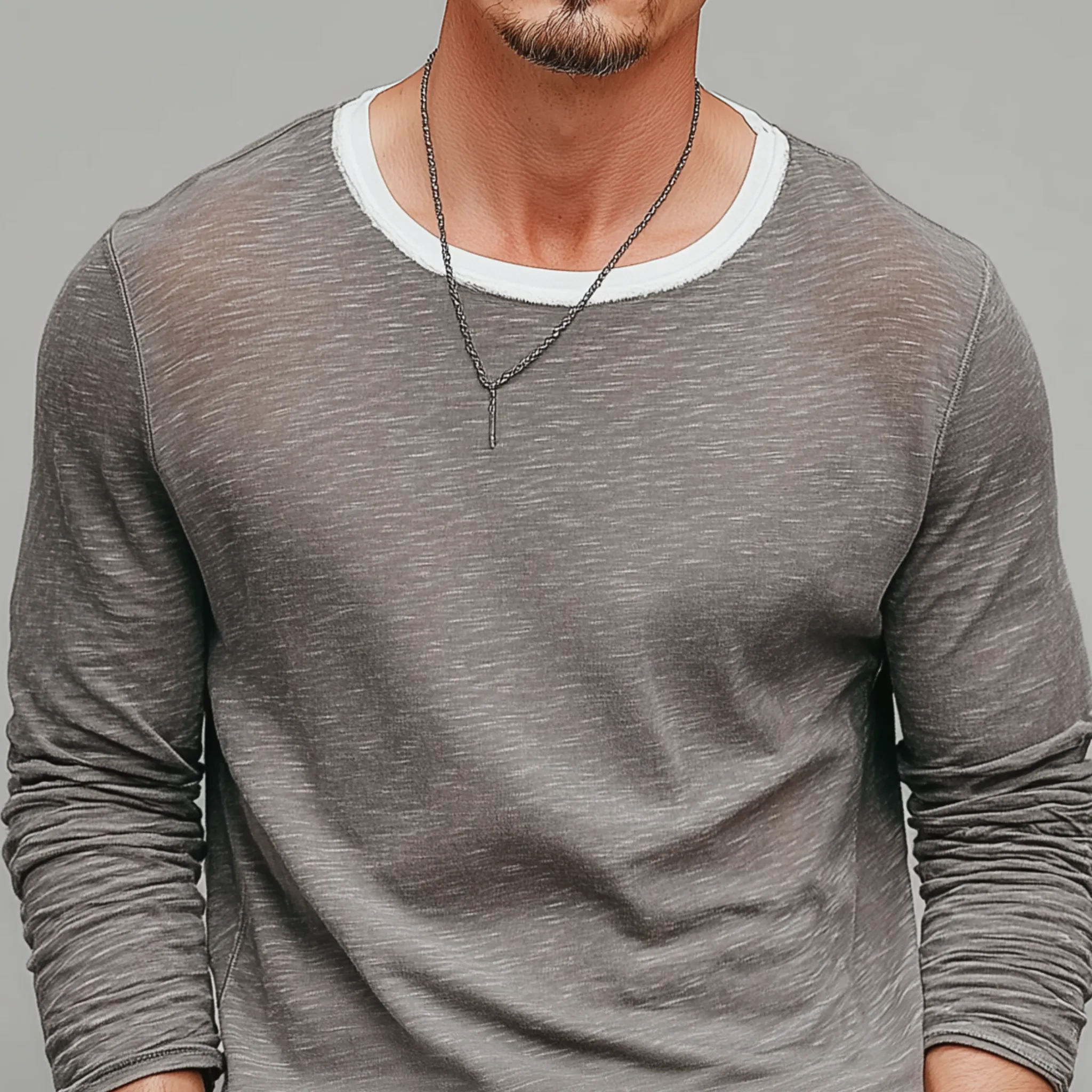 Men's Classic Casual Slub Cotton Blend Crew Neck Long Sleeve T-Shirt MTA2497G2K sold by Manly product image thumbnail 4