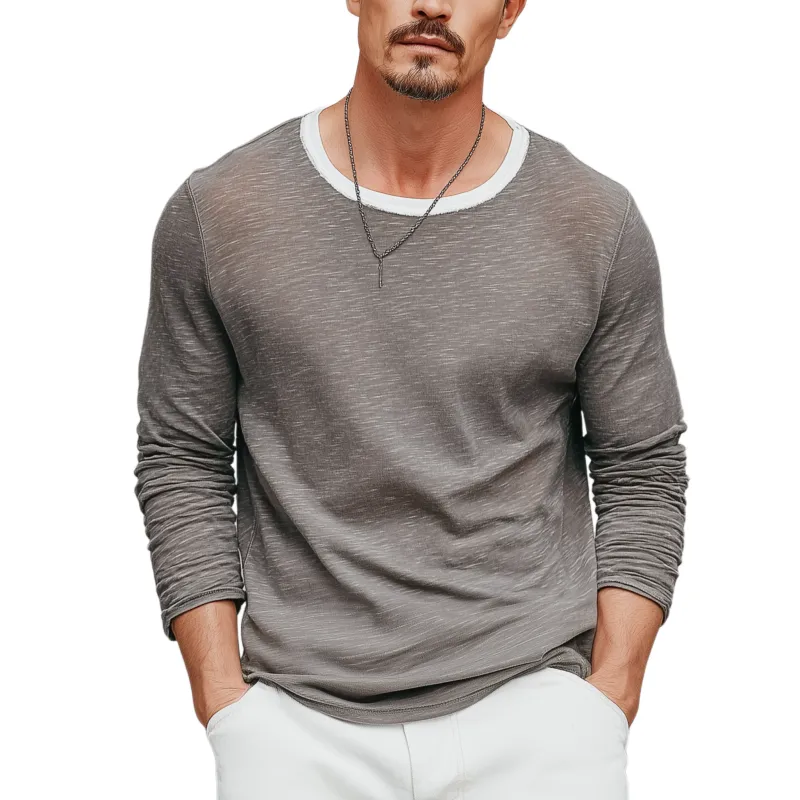Men's Classic Casual Slub Cotton Blend Crew Neck Long Sleeve T-Shirt MTA2497G2K sold by Manly