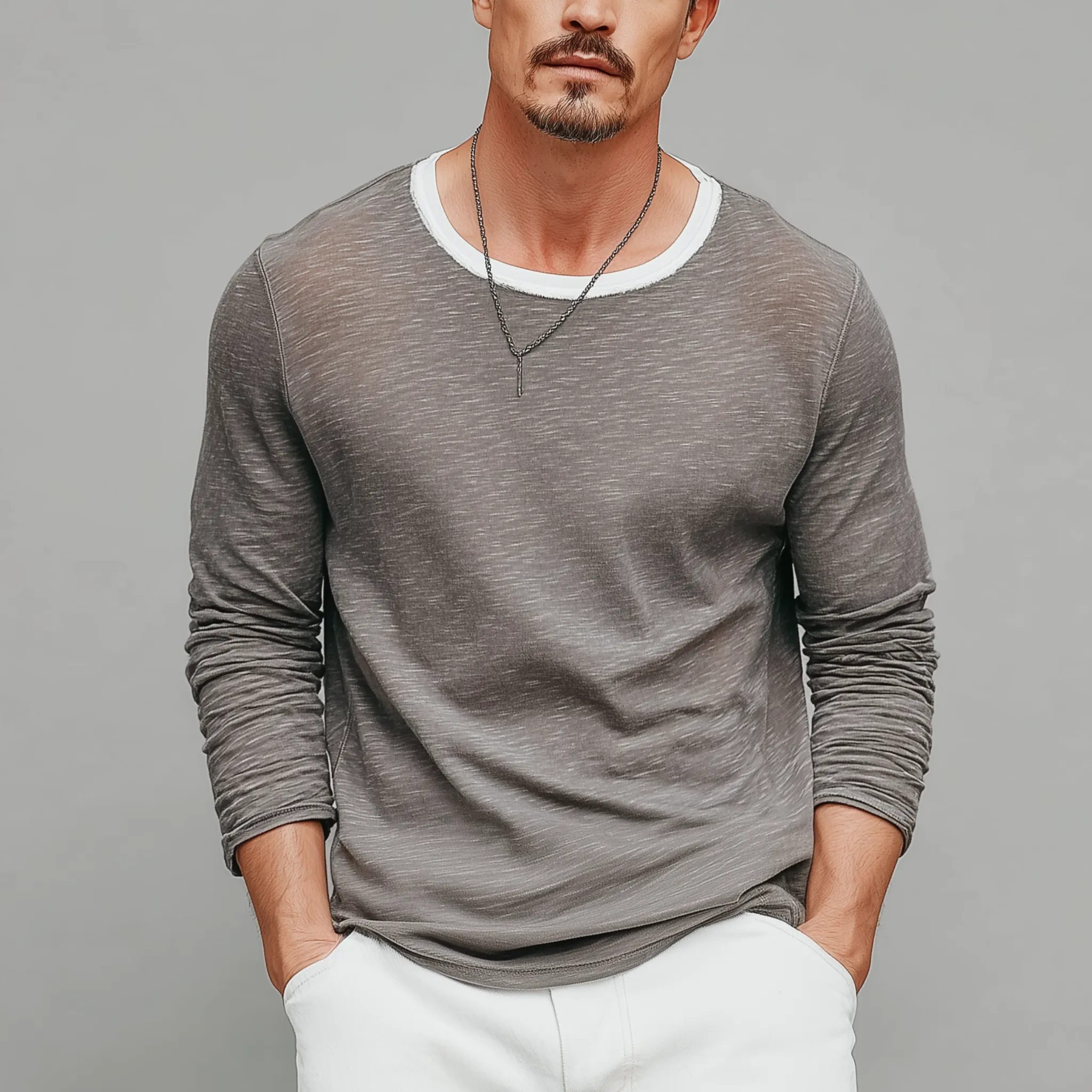 Men's Classic Casual Slub Cotton Blend Crew Neck Long Sleeve T-Shirt MTA2497G2K sold by Manly product image thumbnail 2