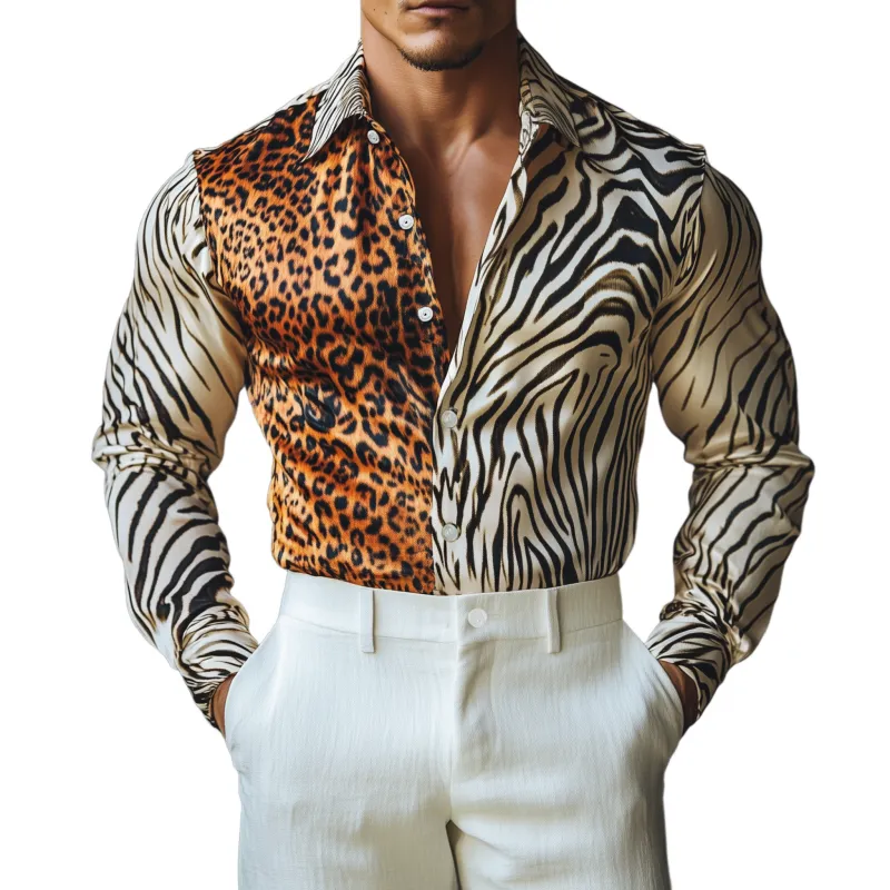 Men's Stylish Casual Satin Leopard And Zebra Print Slim Fit Long Sleeve Shirt MTA2490G7K sold by Manly