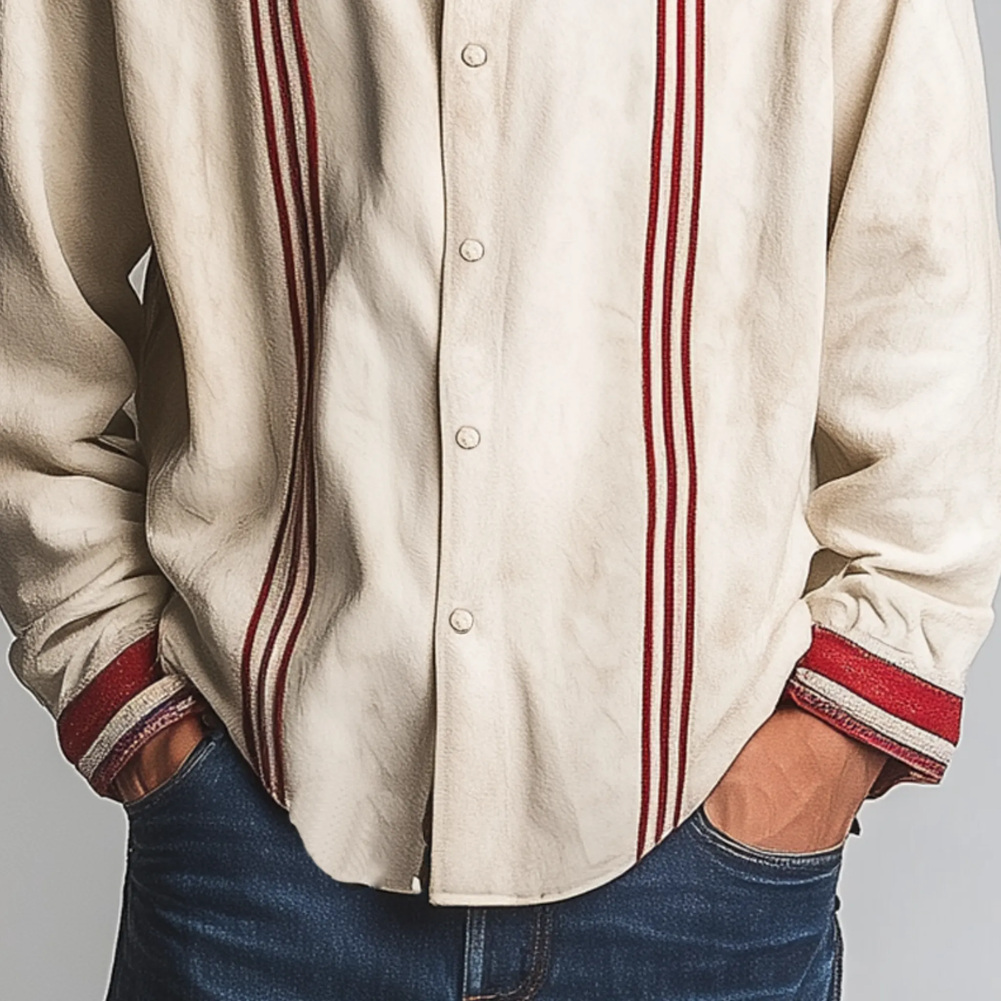 Men's Classic Casual Thin Contrast Color Stitching Suede Embroidery Lapel Long Sleeve Shirt MTA2452G6K sold by Manly product image thumbnail 5