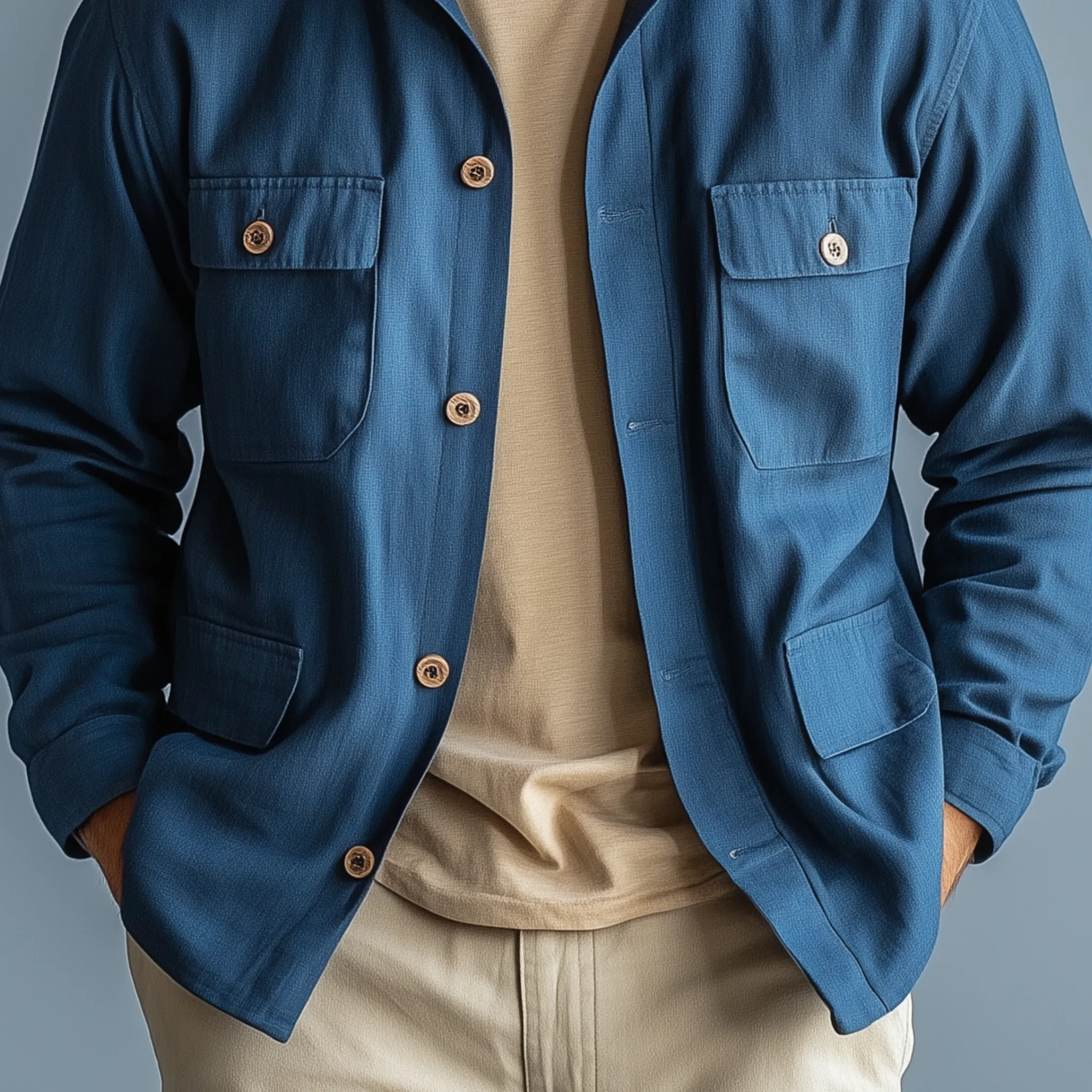 Men's Classic Casual Cotton And Linen Blend Lapel Multi-pocket Long-sleeved Shirt-style Thin Jacket MTA2461G4K sold by Manly product image thumbnail 5