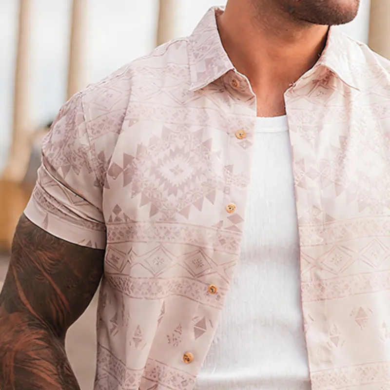 Men's Retro Street Geometric Print Lapel Short Sleeve Shirt MTA2370G4TO sold by Manly product image thumbnail 3