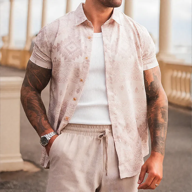 Men's Retro Street Geometric Print Lapel Short Sleeve Shirt MTA2370G4TO sold by Manly product image thumbnail 2