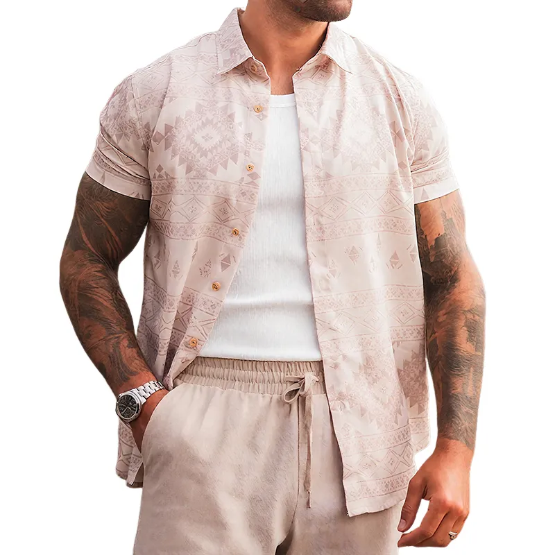 Men's Retro Street Geometric Print Lapel Short Sleeve Shirt MTA2370G4TO sold by Manly