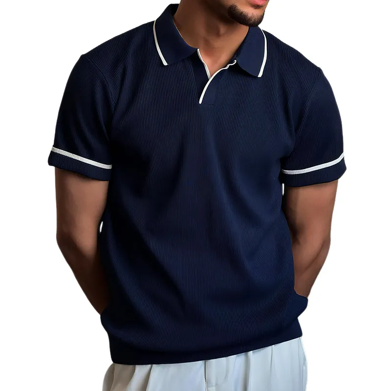 Men's Retro Casual Street Striped Colorblock Short Sleeve Polo Shirt  MTA2358G2TO sold by Manly