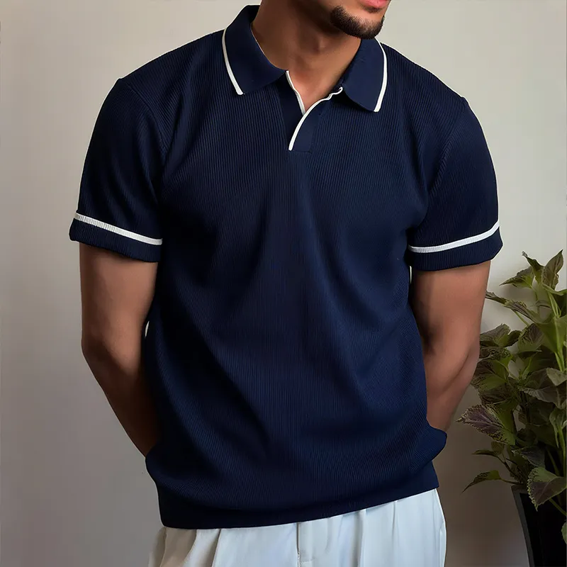 Men's Retro Casual Street Striped Colorblock Short Sleeve Polo Shirt MTA2358G2TO sold by Manly product image thumbnail 2
