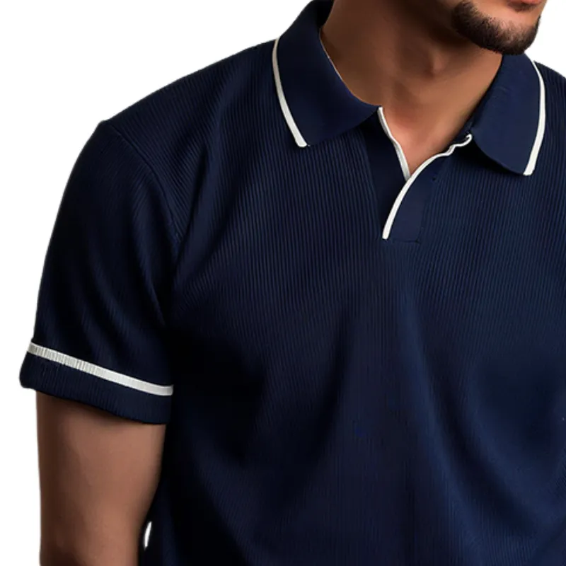 Men's Retro Casual Street Striped Colorblock Short Sleeve Polo Shirt MTA2358G2TO sold by Manly product image thumbnail 3