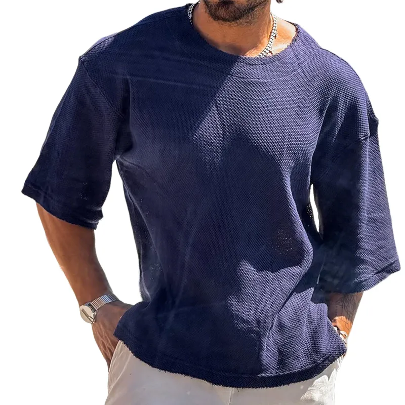 Men's Retro Casual Street Solid Color Loose Round Neck Short Sleeve T-Shirt MTA2310G9TO sold by Manly