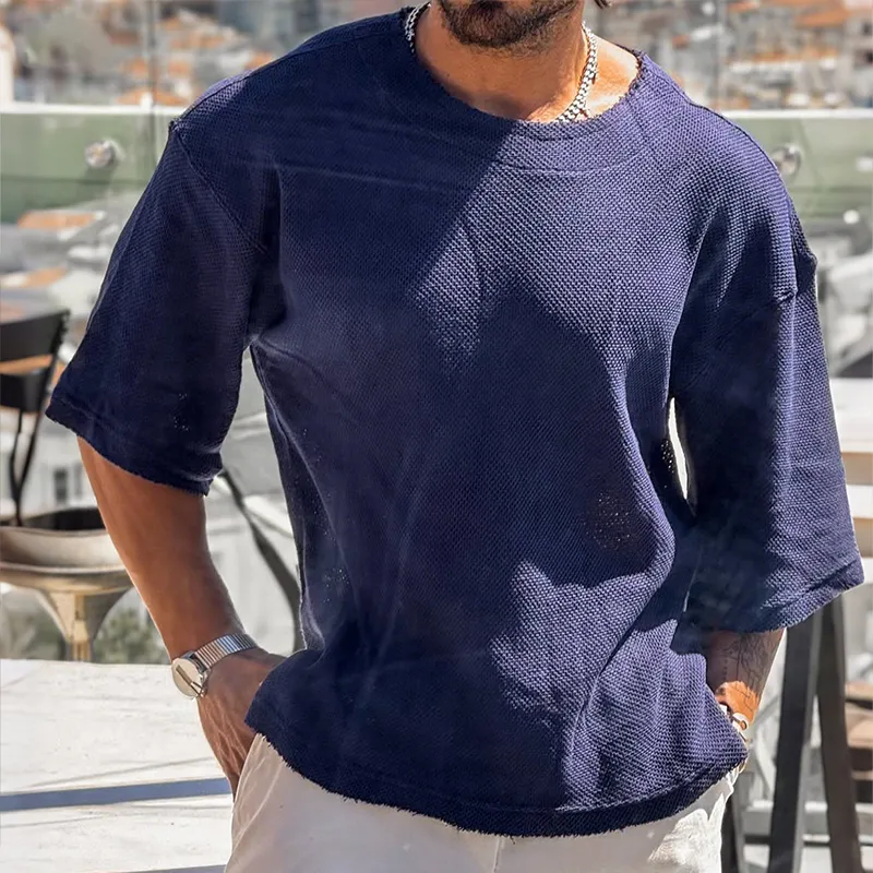 Men's Retro Casual Street Solid Color Loose Round Neck Short Sleeve T-Shirt MTA2310G9TO sold by Manly product image thumbnail 2