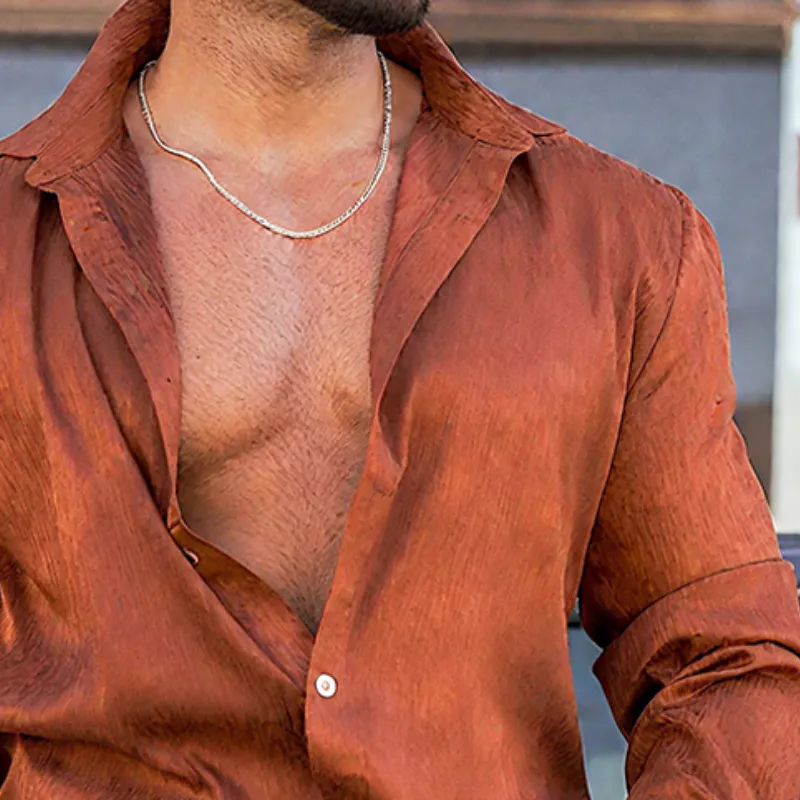 Men's Retro Casual Street Satin Lapel Long Sleeve Shirt MTA2339G8TO sold by Manly product image thumbnail 3