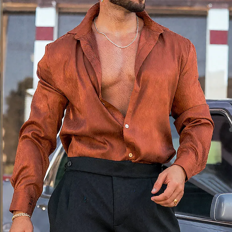 Men's Retro Casual Street Satin Lapel Long Sleeve Shirt MTA2339G8TO sold by Manly product image thumbnail 2