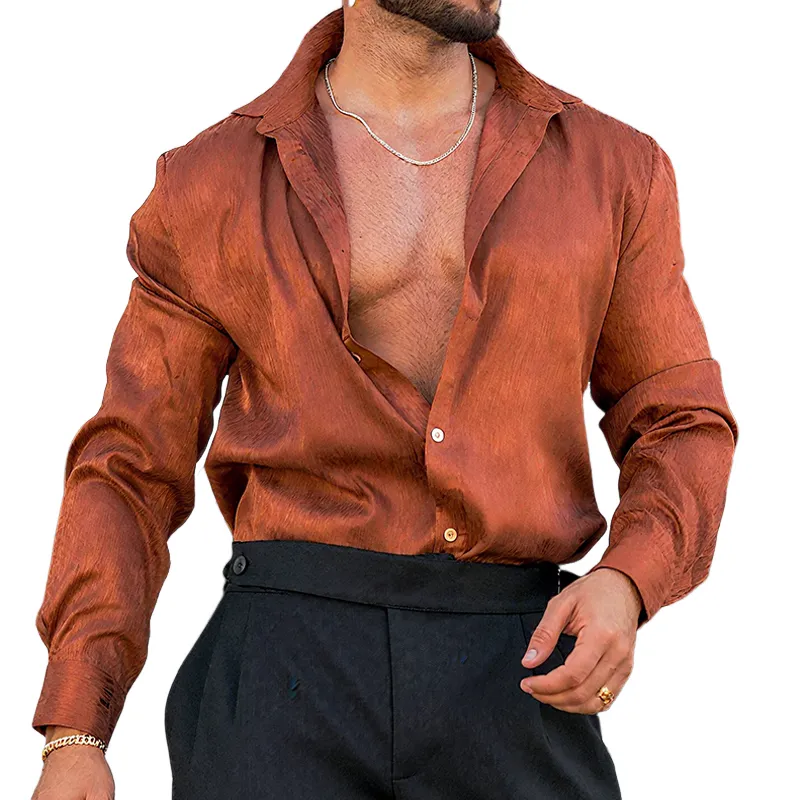 Men's Retro Casual Street Satin Lapel Long Sleeve Shirt MTA2339G8TO sold by Manly