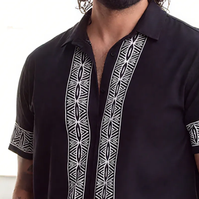 Men's Retro Casual Street Geometric Print Lapel Short Sleeve Shirt MTA2314G8TO sold by Manly product image thumbnail 3