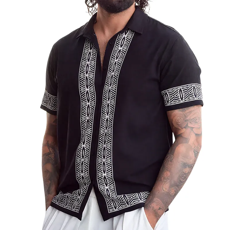 Men's Retro Casual Street Geometric Print Lapel Short Sleeve Shirt MTA2314G8TO sold by Manly