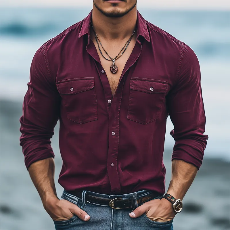 Men's Basic Solid Color Cotton Long Sleeve Shirt MTA2375G3U sold by Manly product image thumbnail 2