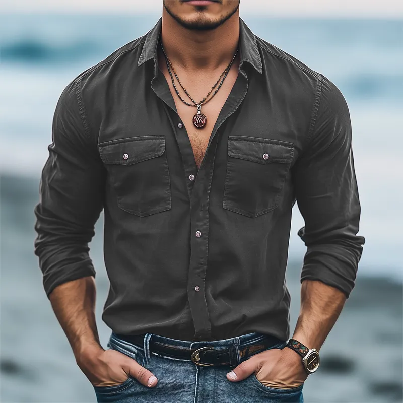 Men's Basic Solid Color Cotton Long Sleeve Shirt MTA2375G3U sold by Manly product image thumbnail 4