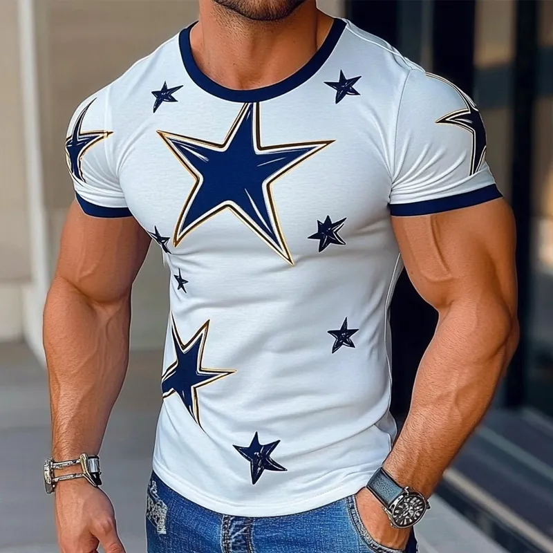 Men's Star Printed Round Neck Short Sleeve Cotton Blend T-Shirt MTA2424G7X sold by Manly product image thumbnail 2