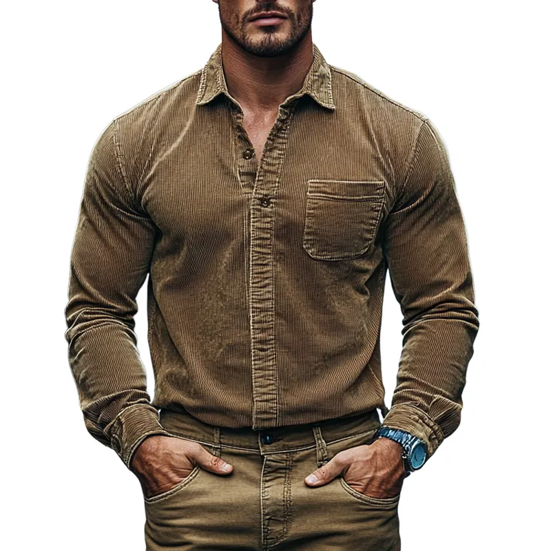 Men's Vintage Corduroy Long Sleeve Lapel Shirt MTA2490G1X sold by Manly