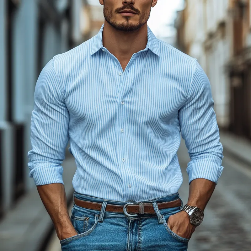 Men's Striped Printed Cotton And Linen Long Sleeve Shirt MTA2447G7X sold by Manly product image thumbnail 2