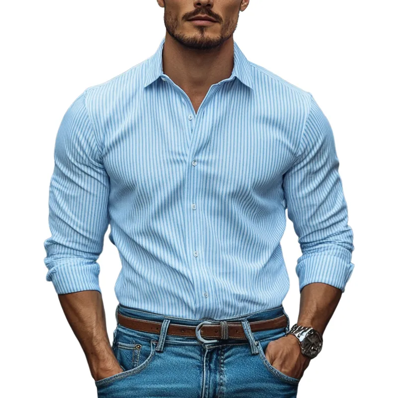 Men's Striped Printed Cotton And Linen Long Sleeve Shirt MTA2447G7X sold by Manly