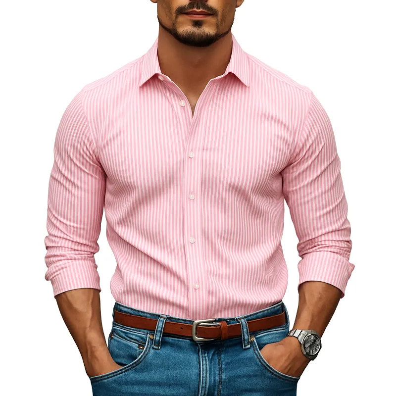 Men's Striped Printed Cotton And Linen Long Sleeve Shirt MTA2447G7X sold by Manly product image thumbnail 3