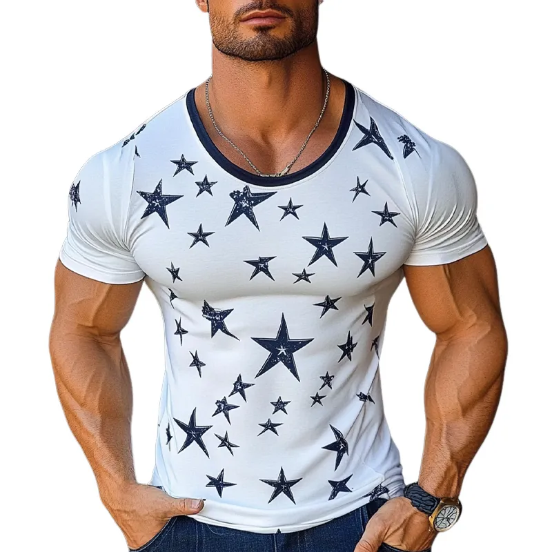 Men's Star Print Tough Round Neck Short Sleeve T-shirt MTA2486G4X sold by Manly