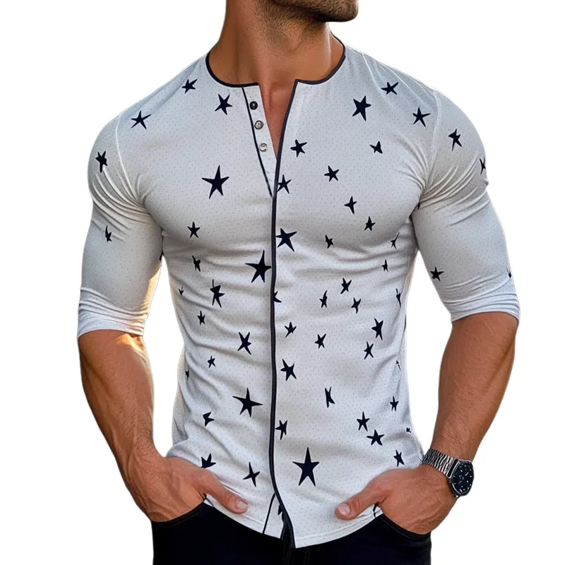 Men's Star Print Crew Neck Long Sleeve Shirt MTA2414G7X sold by Manly