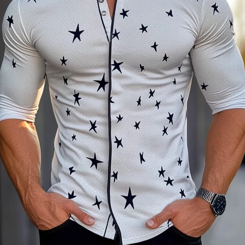 Men's Star Print Crew Neck Long Sleeve Shirt MTA2414G7X sold by Manly product image thumbnail 3