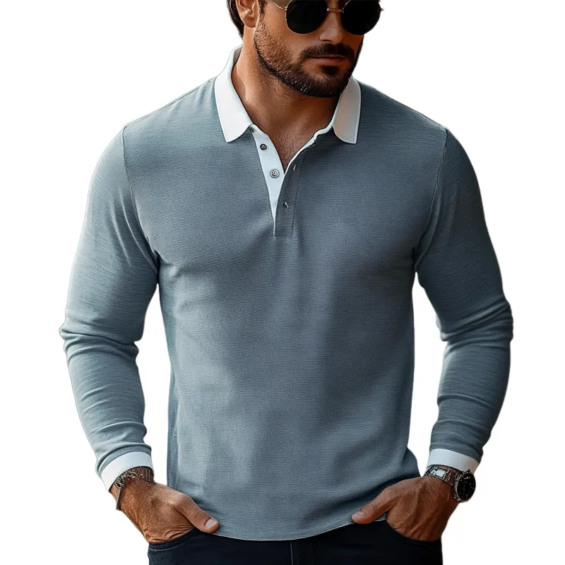 Men's Contrast Color Long Sleeve Cotton Blend POLO Shirt MTA2488G4X sold by Manly