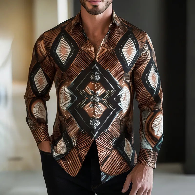 Men's Geometric Print Lapel Long Sleeve Shirt MTA2404G3Z sold by Manly product image thumbnail 2