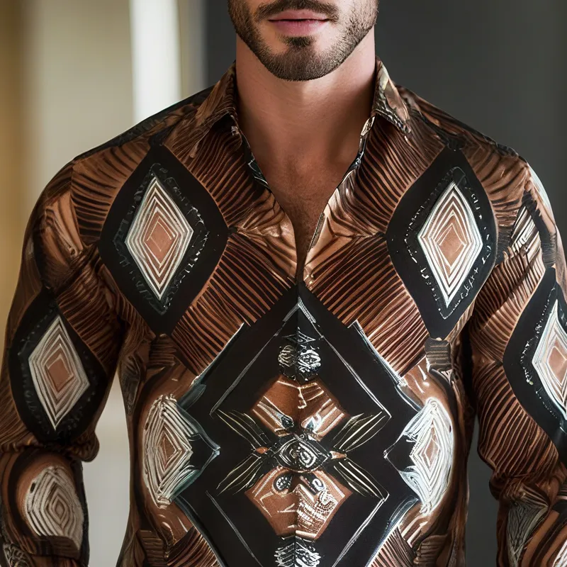 Men's Geometric Print Lapel Long Sleeve Shirt MTA2404G3Z sold by Manly product image thumbnail 3