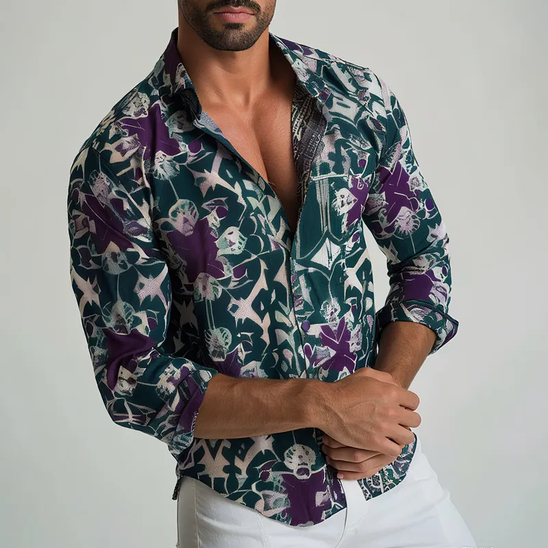 Men's Geometric Print Lapel Long Sleeve Shirt MTA2489G3Z sold by Manly product image thumbnail 2