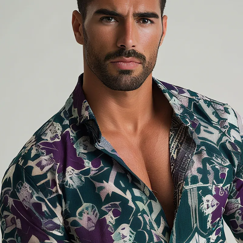 Men's Geometric Print Lapel Long Sleeve Shirt MTA2489G3Z sold by Manly product image thumbnail 3