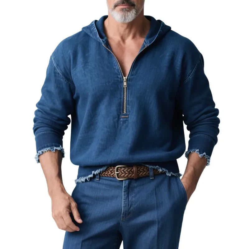 Men's Fashion Hooded Long Sleeve Denim Shirt MTA2350G0Z sold by Manly