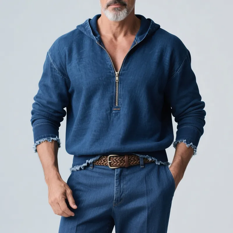 Men's Fashion Hooded Long Sleeve Denim Shirt MTA2350G0Z sold by Manly product image thumbnail 2