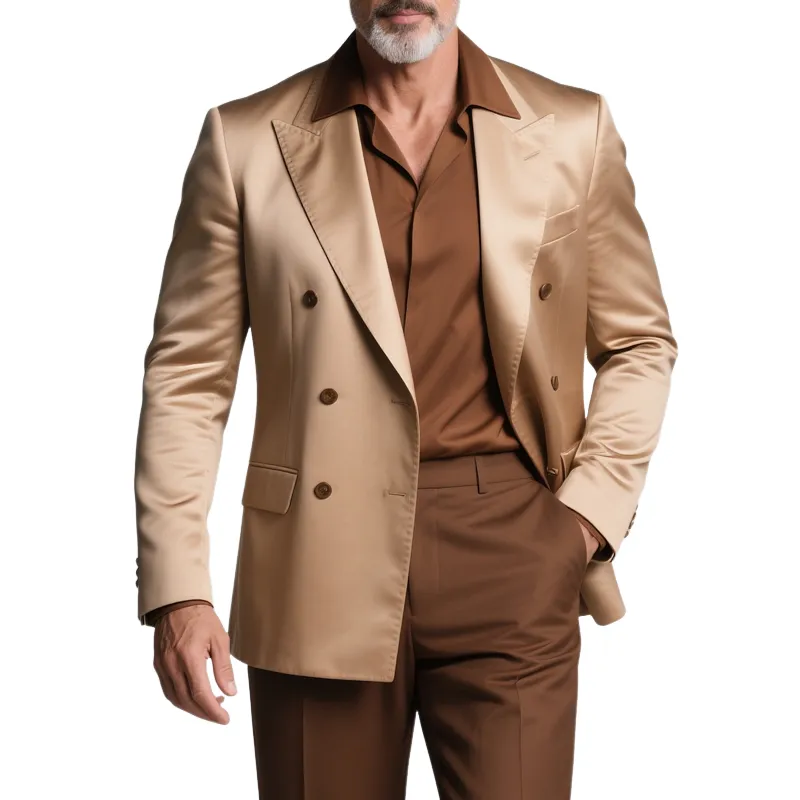 Men's Solid Satin Peak Lapel Double Breasted Casual Blazer MTA2443G5Z sold by Manly