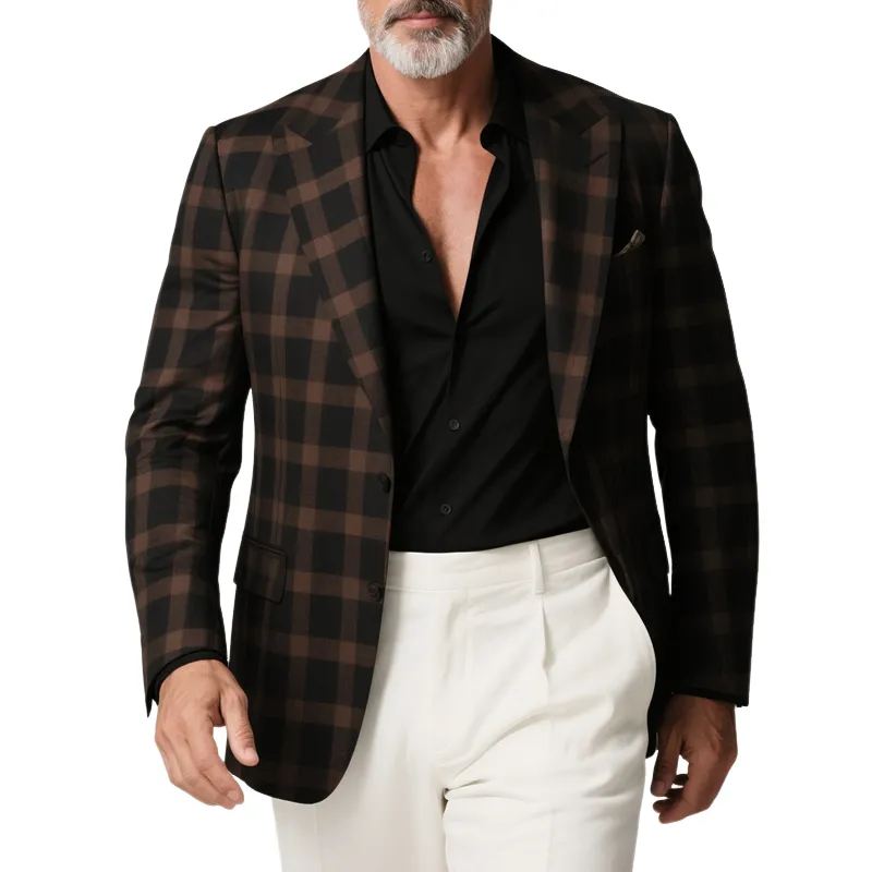 Men's Plaid Peak Lapel Two Buttons Casual Blazer MTA2469G0Z sold by Manly