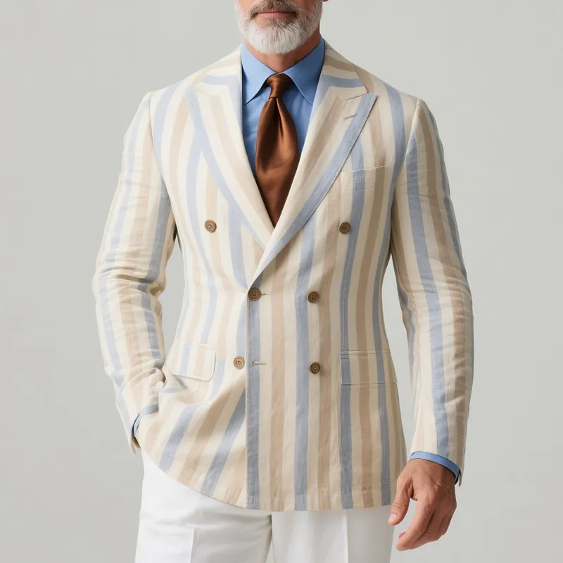 Men's Striped Peak Lapel Double Breasted Casual Blazer MTA2473G5Z sold by Manly product image thumbnail 2